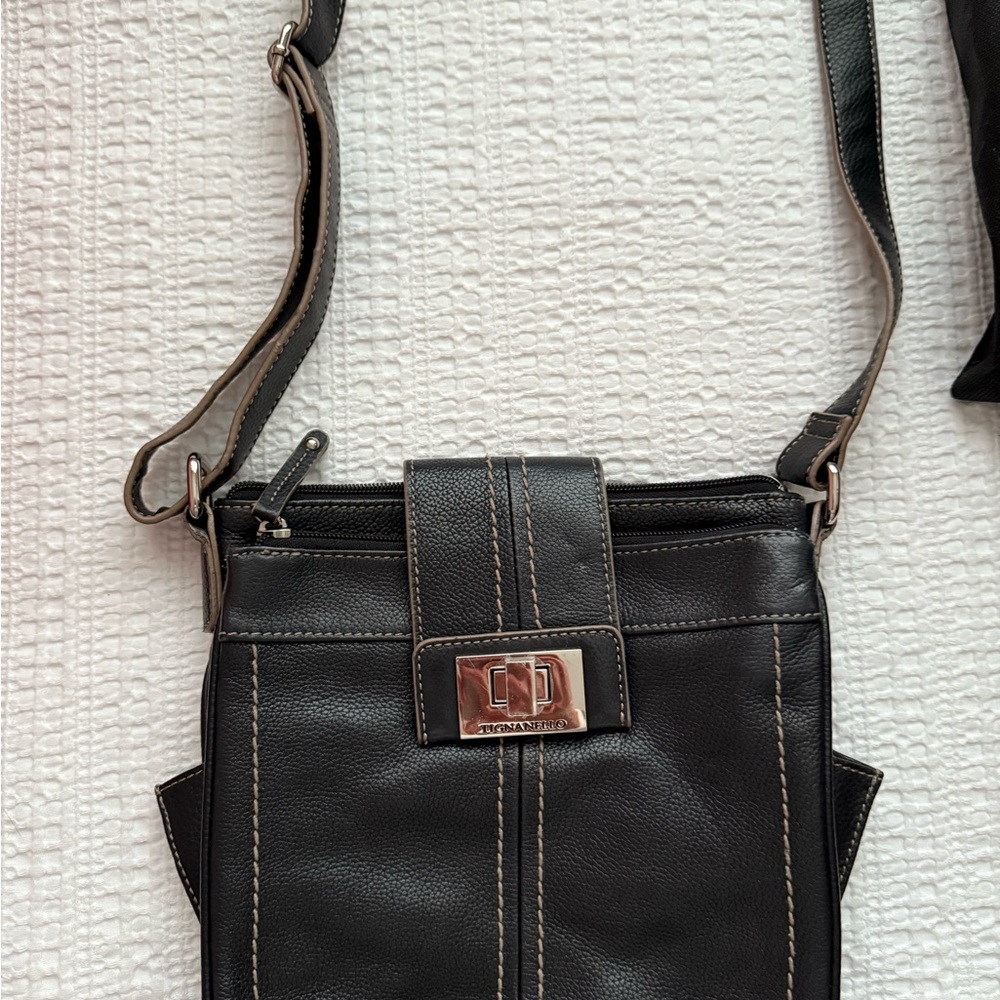 Tignanello Black Leather Crossbody Bag